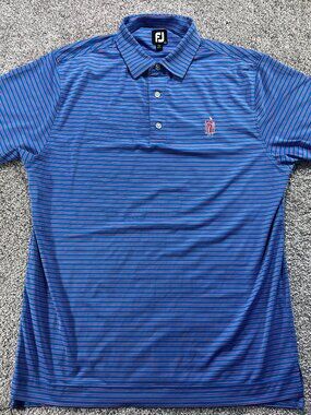 Men's FootJoy Large Red White Blue Striped Golf Polo with Logo